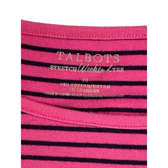 Talbots Women's M Pink Blue Stripes Round Neck Blouse Top - Picture 5 of 5